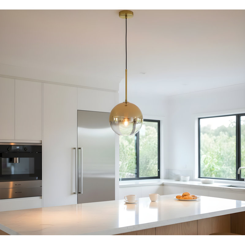 Modern Spherical Gradient Colour Glass Pendant Light – Gold Globe Hanging Chandelier Lamp