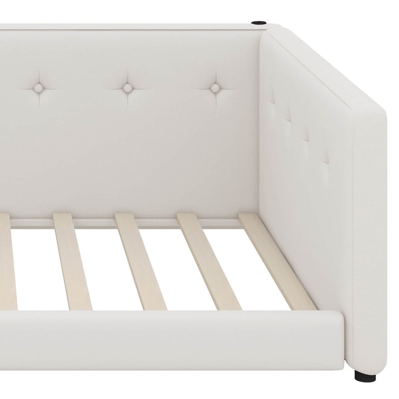 Lit plateforme double tapissier avec ports USB, Grand