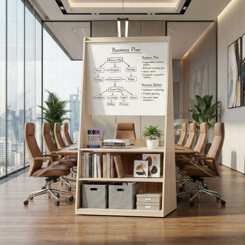 Okeysen - Tableau blanc triangulaire mobile à double face et babillard avec 3 tablettes 75,2 po