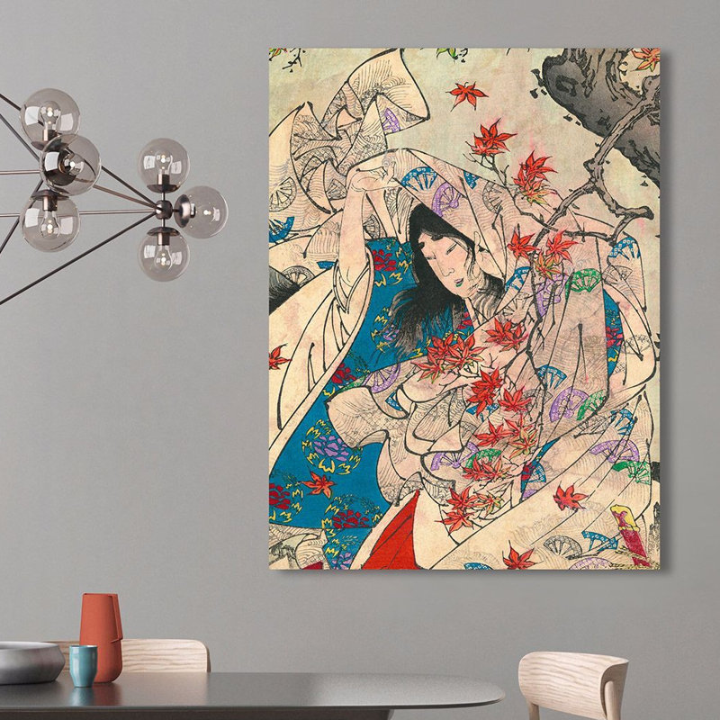 Maple Leaf Gathering by Tsukioka Yoshitoshi - No Frame Painting on Canvas, 70cm H x 50cm W x 4cm D