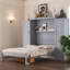 Lit escamotable escamotable pleine grandeur pour chambres d'amis et petits espaces, bois massif gris doux avec rangement intégré