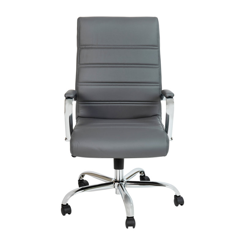High Back Executive Swivel Office Chair with Metal Frame and Arms, Chrome/Grey