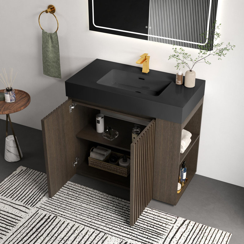 Meuble-lavabo 36 po avec lavabo, Blanc, Oak;Smoke
