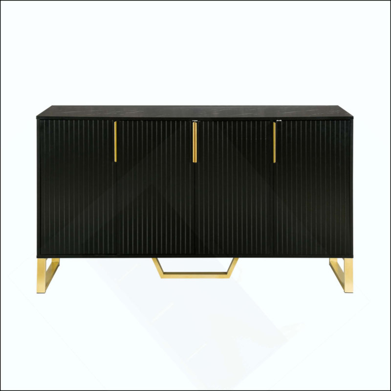 Modern Sideboard With Four Doors, Metal Handles & Legs And Adjustable Shelves Kitchen Cabinet, Black