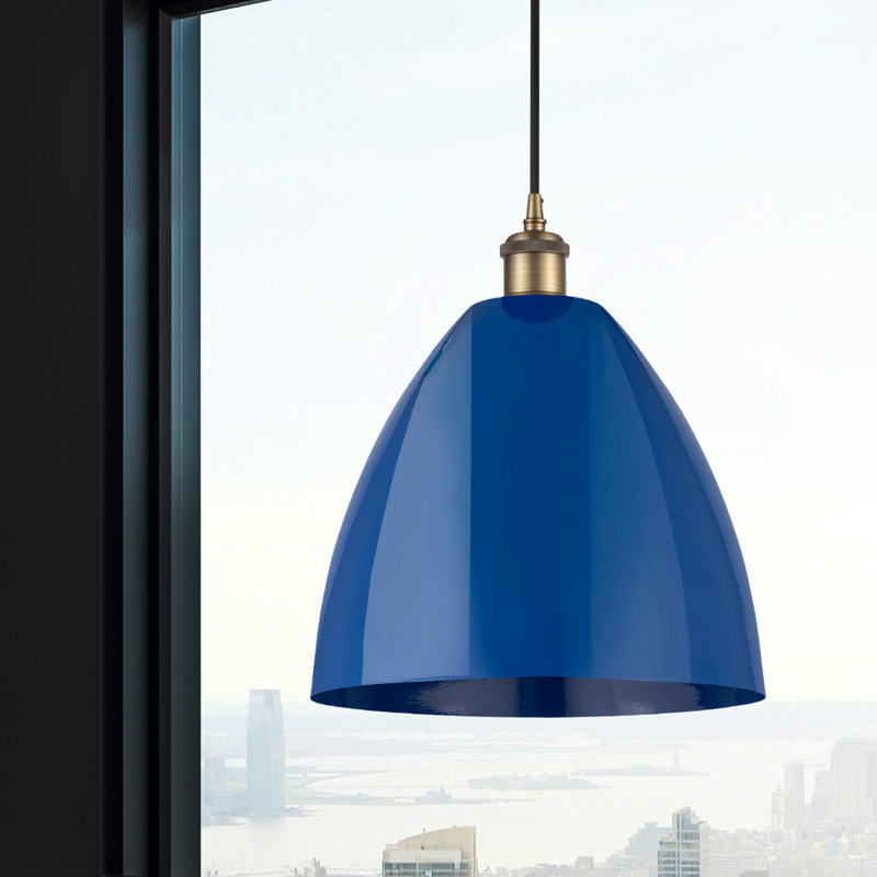 Luminaire suspendu conique 1 lumière, H 14,75 po x l 12 po x P 12 po, Bleu, Laiton brossé