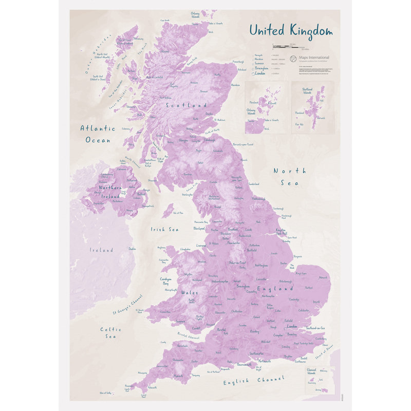 UK as Art Map - Thistle 1 Piece Wall Art, 42cm H x 29.7cm W x 0.5cm D, Unframed