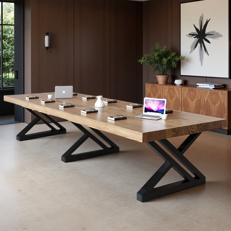 Modern walnut solid wood rectangular dining table, 29.53"H x 118.11"L x 47.24"W