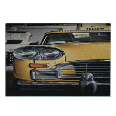 Ambesonne New York Tempered Glass Cutting Board Antique Yellow Taxi Yellow Grey