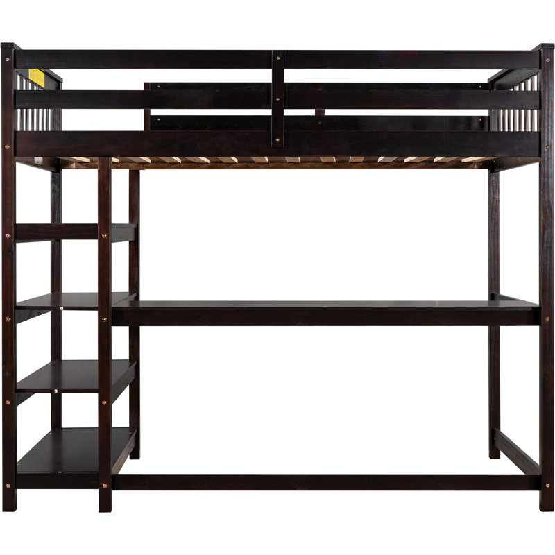 Lit mezzanine simple avec tablettes et tablette pour poste de travail, Lit simple, Espresso