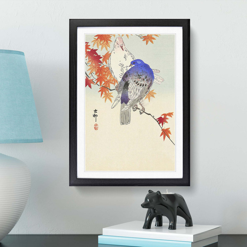 Pigeons in the Autumn by Ohara Koson - Picture Frame Painting Print, 48cm H x 36cm W x 2cm D, Black Framed