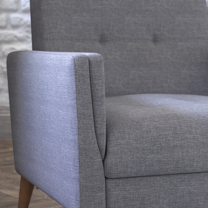 Chaise rembourrée Mid-Century avec pieds en bois, Faux lin gris ardoise