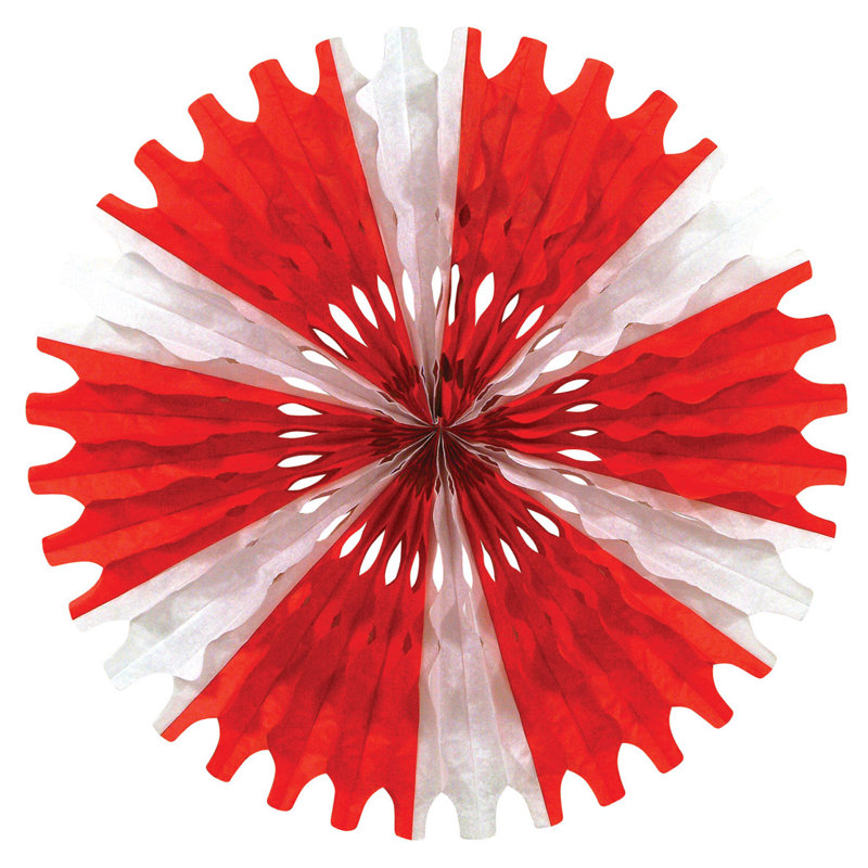 Red and White Foldable Tissue Fan Decoration, 25 inches