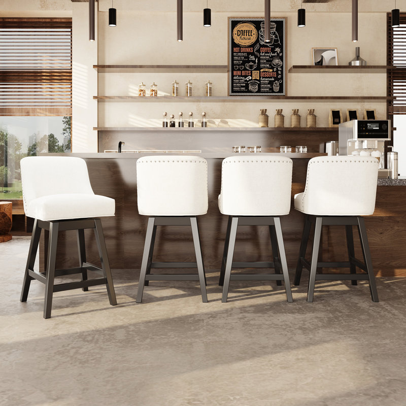 360°Bar Counter Stool with Solid Wood Frame, Beige