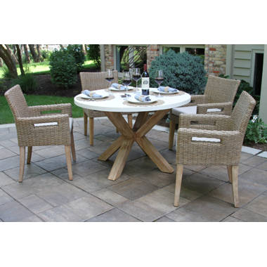 Caspian Concrete-Effect 120cm Round Dining Table & 4 Toby Light Grey Velvet  Chairs