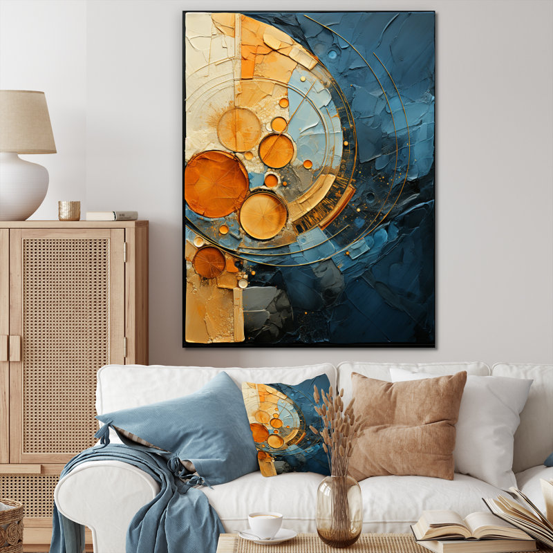 «Nehamiah Gold Teal Abstract Spirals I», reproduction sur toile, H 20 po x l 12 po x P 1 po