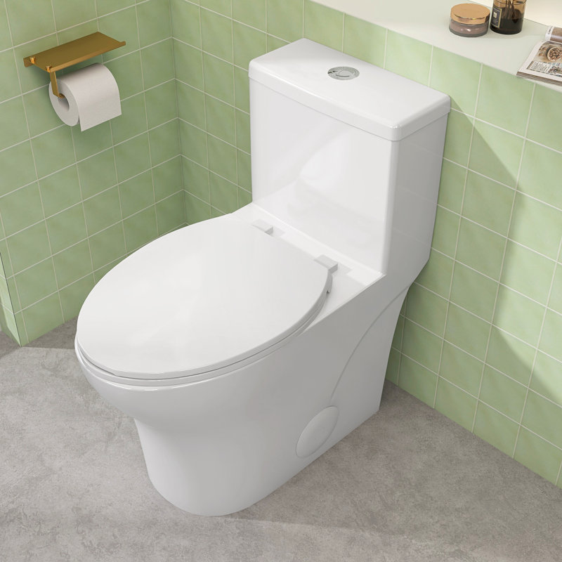 19" ADA Compliant One-piece Ceramic Toilet Dual Flush White Toilet Soft Close Toilet with Comfort Chair Height Seat