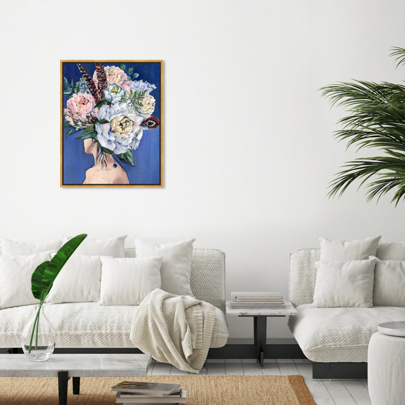 «Beautiful Floral Hair», impression sur toile, Toile encadrée flottante dorée, H 31,5 po x l 25,5 po