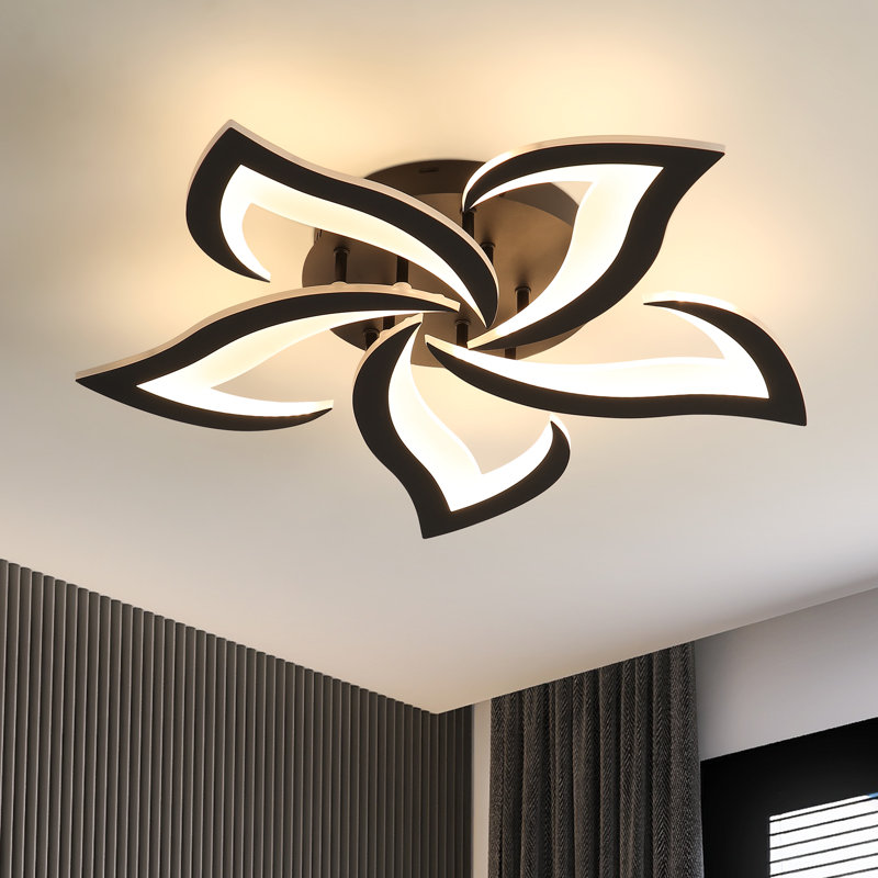 Rachna 5-head 60cm LED Integrated Semi Flush Mount Ceiling Light, Black, 3000K
