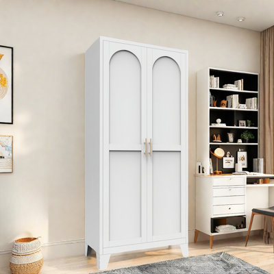 Multifunctional Metal Pantry With 2 Shapely Doors, 3 Adjustable Shelves And Golden Handles by Latitude Run