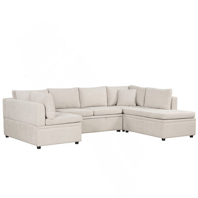 117.3" Oversized Sectional Sofa U- Shaped Sofa Couch Pull-Out Sofa Bed With Two Throw Pillows For Living Room by Latitude Run