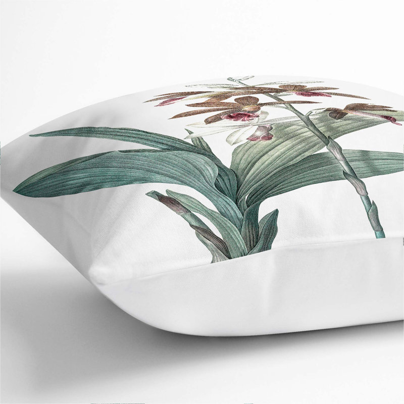 Floral Square Cushion, 55cm H x 55cm W x 20cm D, White