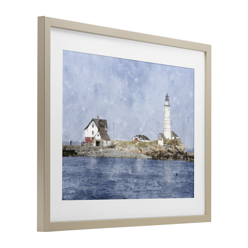 «Pittoresque île phare», reproduction sous verre, conception de Kim Curationa, H 13 po x l 16 po