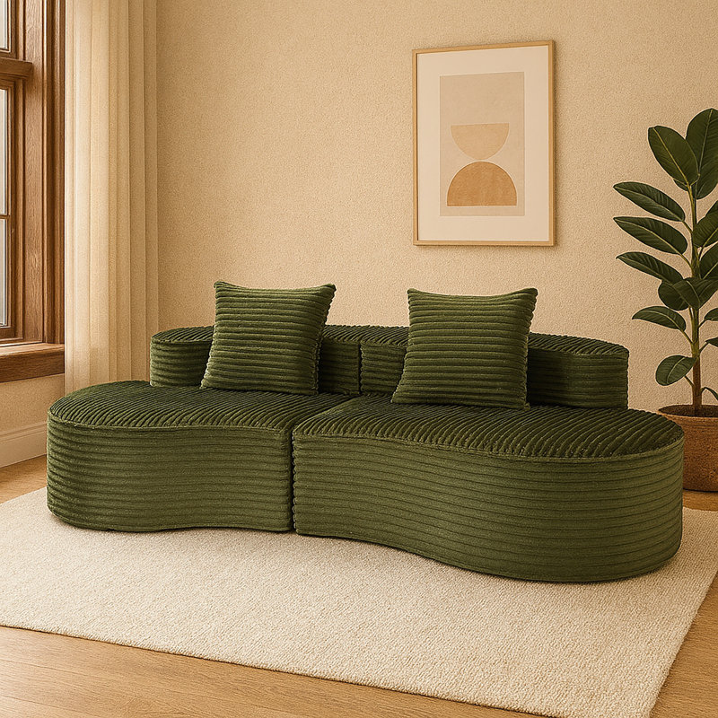 Compressed Moon Bay Sofa, Luxurious Corduroy, No Assembly, High-Density Padding, Green