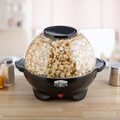 Popcorn Machine - 800W Electric Pop and Stir - 6-Quart Capacity Popcorn Maker with Built-In Stirrer and Serving Bowl by Great Northern Popcorn (Black)