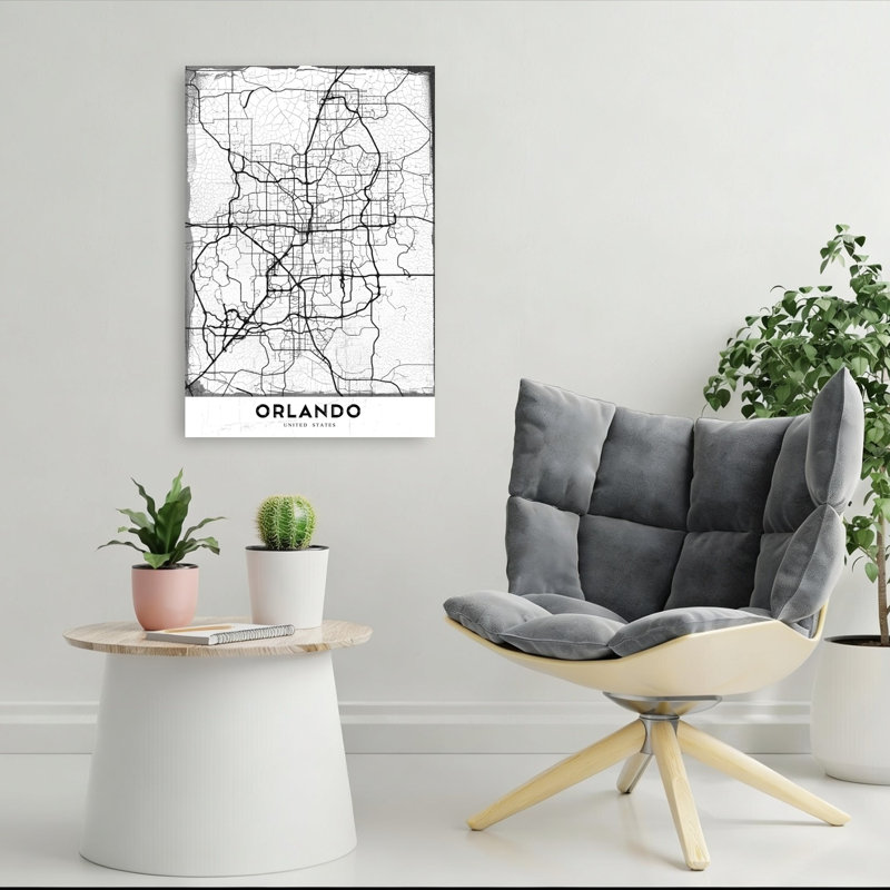 «Orlando City Map», art contemporain abstrait, impression d'art mural, H 36 po x l 24 po