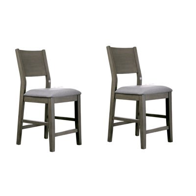 Gray Contemporary 2pc Of Counter Height Dining Chairs With Padded Fabric, Panel Back, Solid Wood, Room Alluring Appearance Wood And Veneer For Space