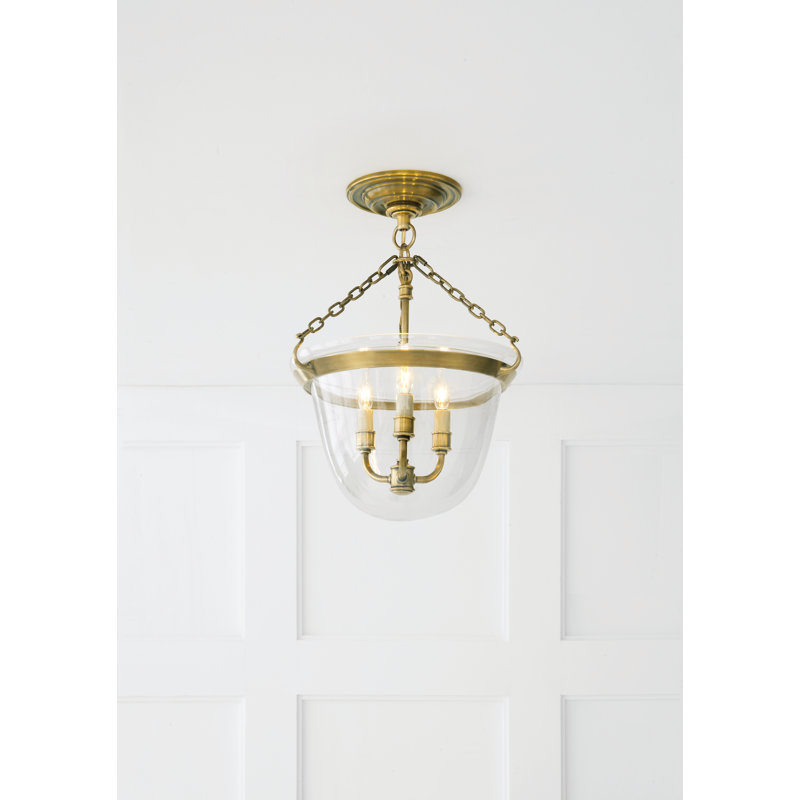 Chapman & Myers Country Semi-Flush Bell Jar Lantern, Antique-Burnished Brass
