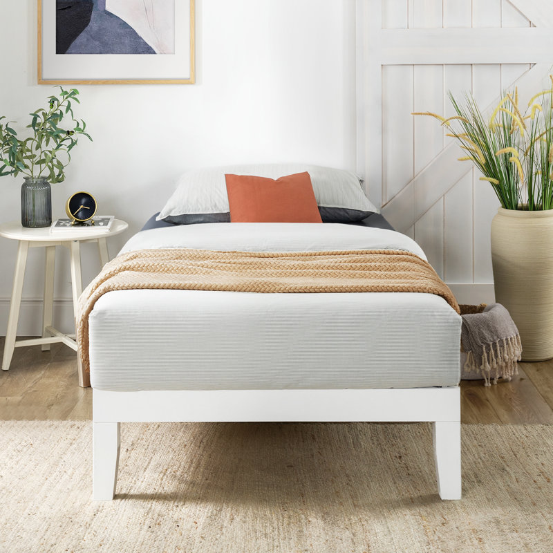 Lit plateforme en bois massif Harlow, Simple TG, Blanc