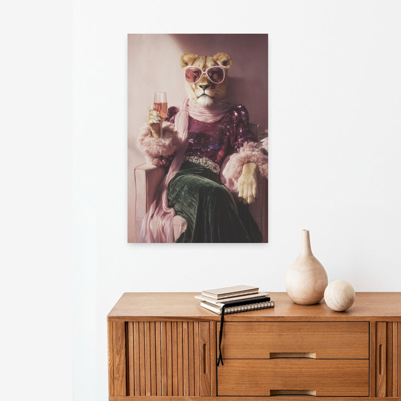 Contemporary Art Surreal Contemporary Cat Lion Art, 24" H x 16" W