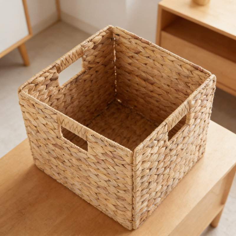 Natural Water Hyacinth Storage Baskets, Set Of 2 Cube Organizers With Metal Frame For Home Organization, 2, Natural