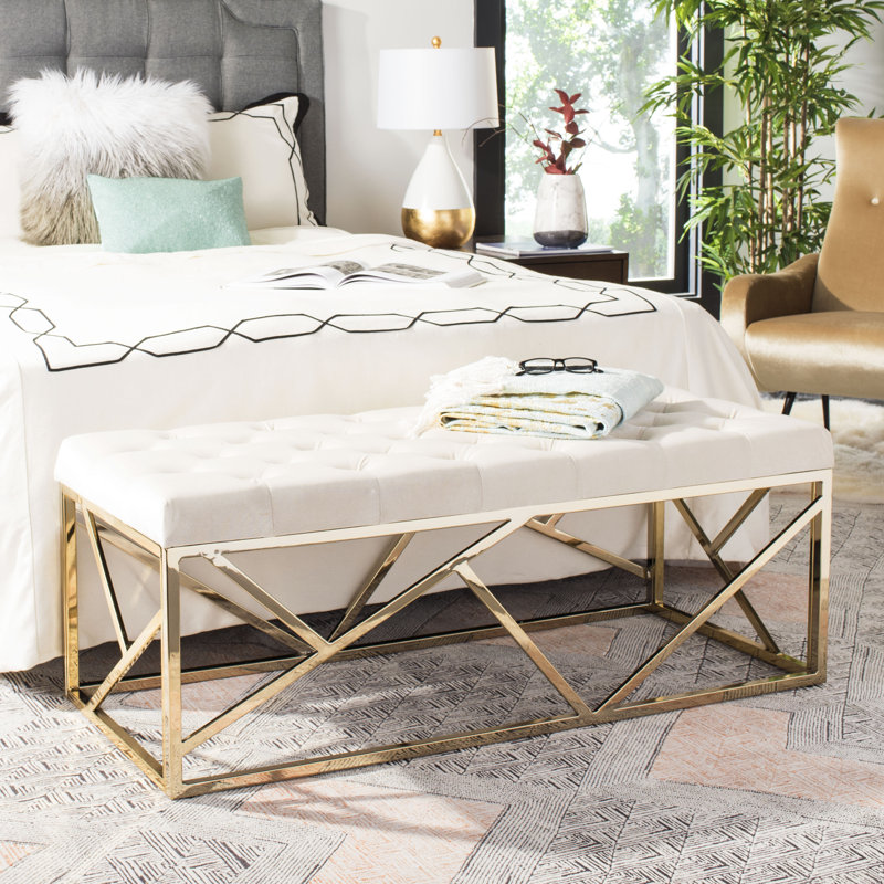 Namiko Velvet Upholstered Bench, Beige