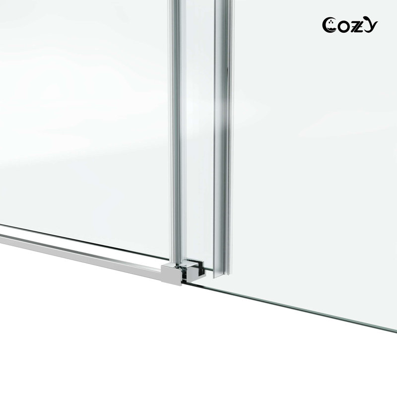 44-49" W x 60" H Frameless Single Sliding Tub Door, 3/8"(10mm) SGCC Tempered Clear Glass with R5 Beveled Edge, Shatter-Resistant Anti-Explosion Film, Square Top Rail & Installation Hole Locator