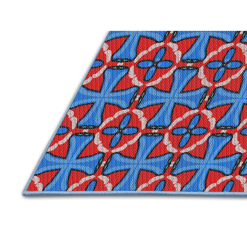 Tapis rouge / bleu Power Loom, Rectangle 5 pi x 7 pi