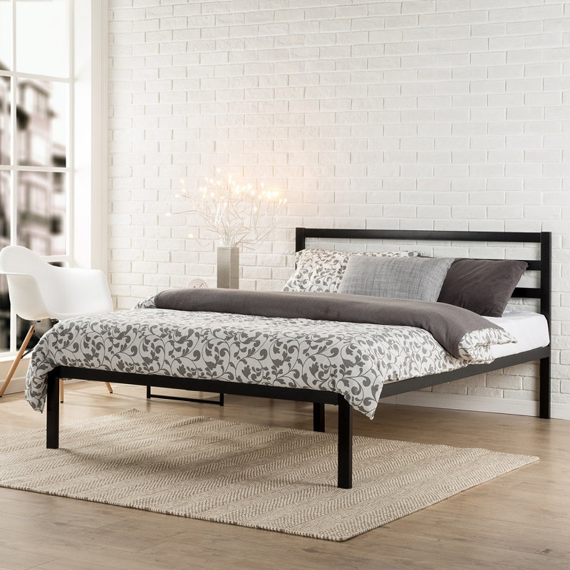 Santrell 14" Contemporary Modern Metal Platform Bed, Queen