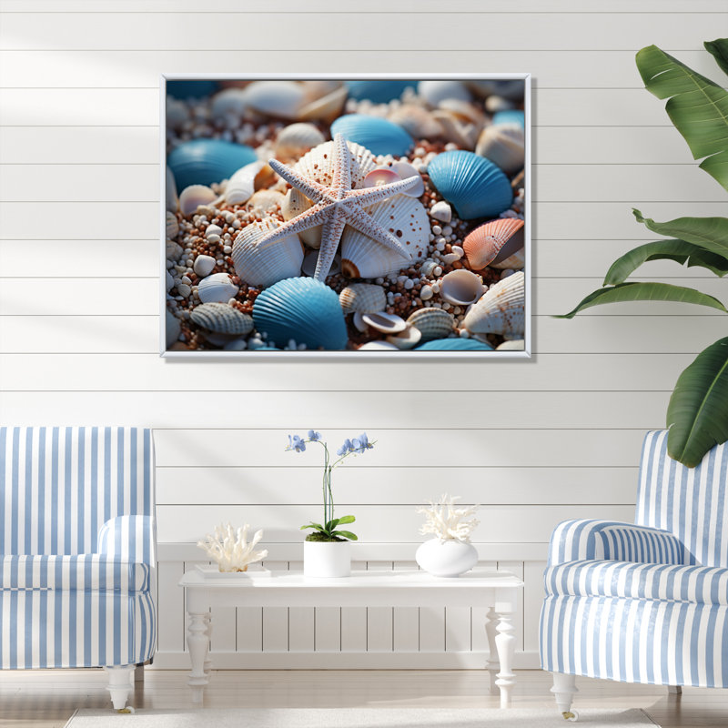 Coastal Seashell Symphony - impression, Cadre flottant blanc, H 12 po x l 20 po x P 1 po