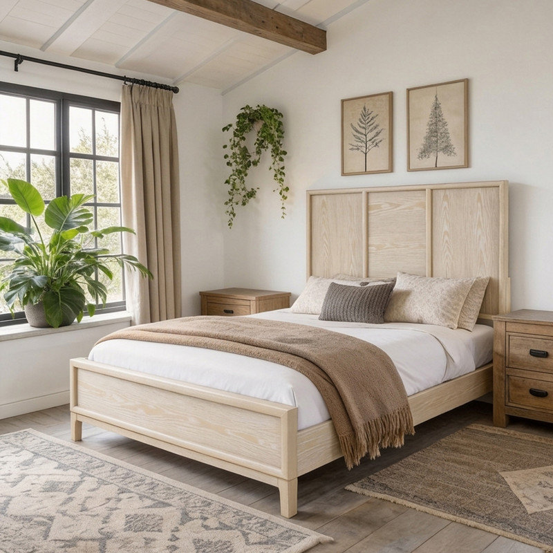 Wooden Panel Bed Frame with Headboard and Footboard, Box Spring Required, King