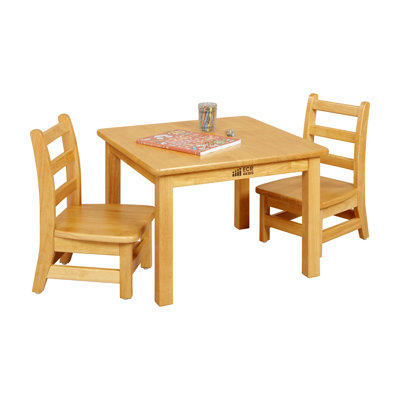 ECR4Kids 24in x 24in Square Hardwood Table with 16in Legs and Two 8in Chairs, Kids Furniture, Honey -  ELR-7112-HY