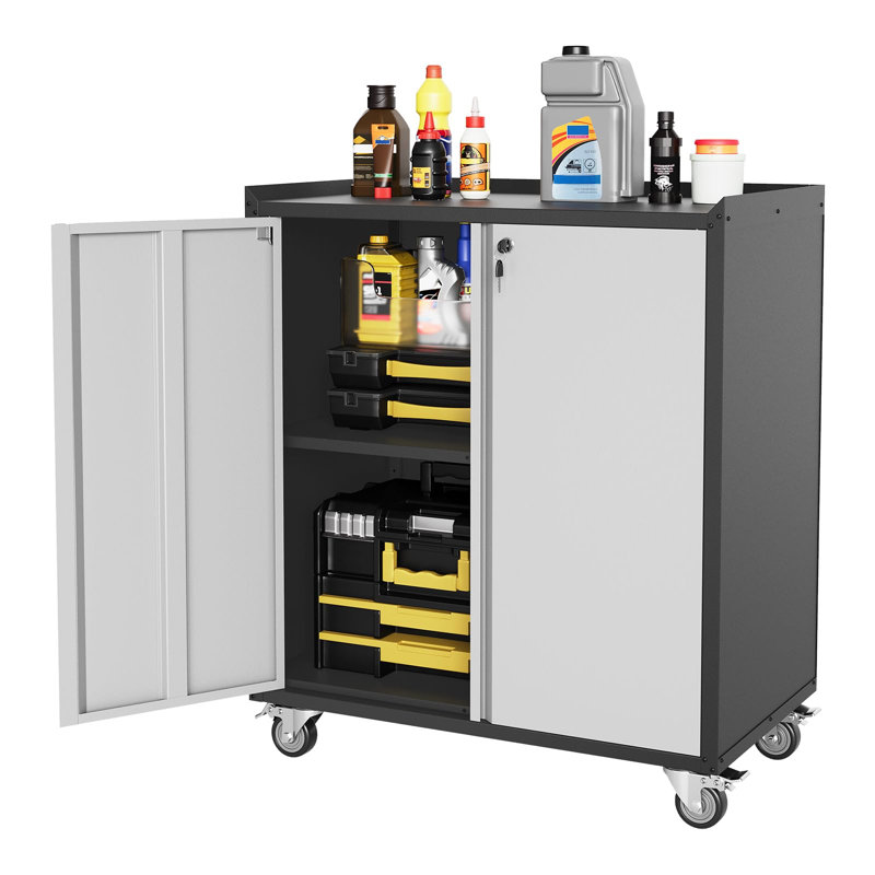 Rolling Tool Cabinet - Heavy Duty Metal Garage Storage Cabinet with Wheels, Adjustable Shelf & Locks, Tool Chest Cart for Warehouse Office Workshop Home Office - Grey