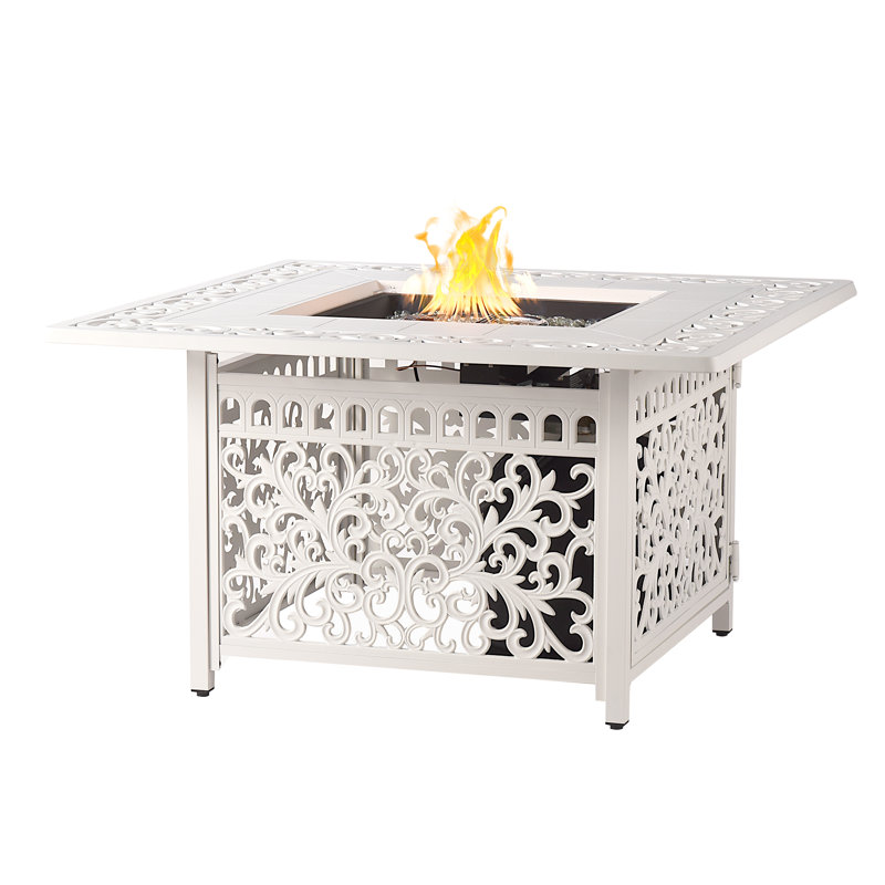 Marquette Square Aluminum Propane Smokeless Fire Pit Table with Hidden Fuel Tank, White