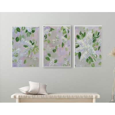 Ensemble de 3 impressions de lilas blancs par l'artiste local Janet Burrows