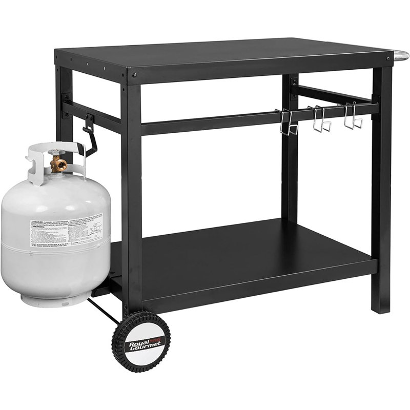 Blazek Dining Cart Table with Double-Shelf, Black, Black