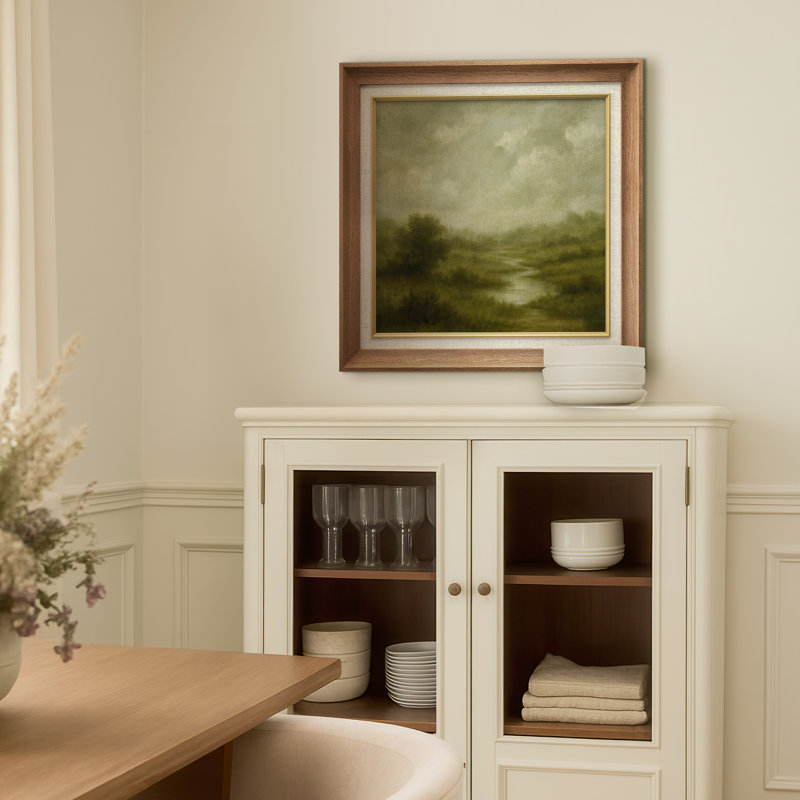 «Misty Green Meadow River Scene Wall Decor», reproduction d'art sur toile encadrée, H 26 po x l 26 po x P 1,5 po