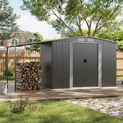 Barnouski 12ft W x 4ft D Apex Metal Tool Shed with Lean-to