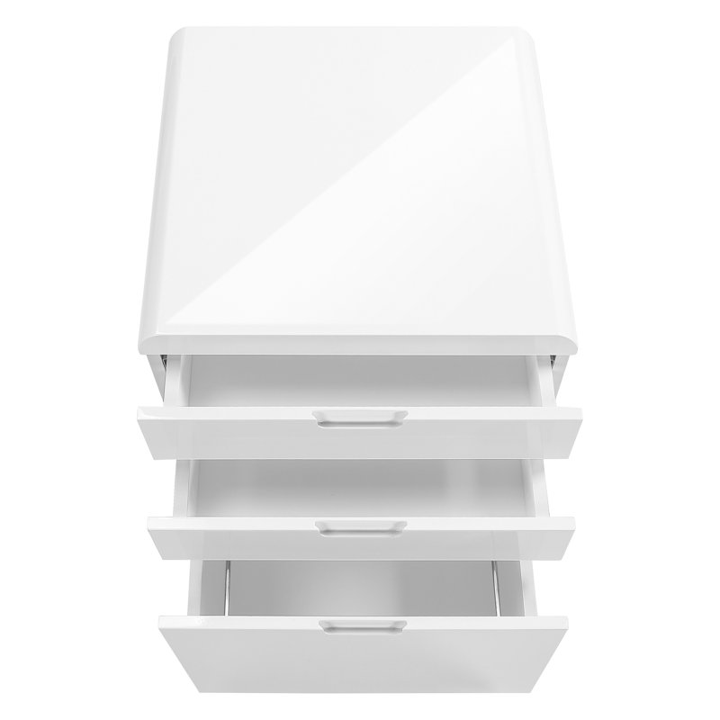 Classeur à roulettes contemporain avec stratifié blanc brillant et options de rangement polyvalentes Traitement de surface, tiroirs de bureau, support d'imprimante moderne