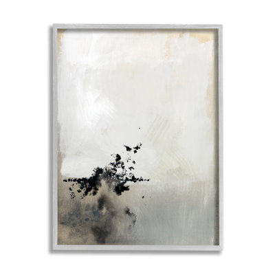 Stupell Industries Minimal Neutral Abstract Black Splatter By Victoria Barnes - Floater Frame Painting On Wood In Gray