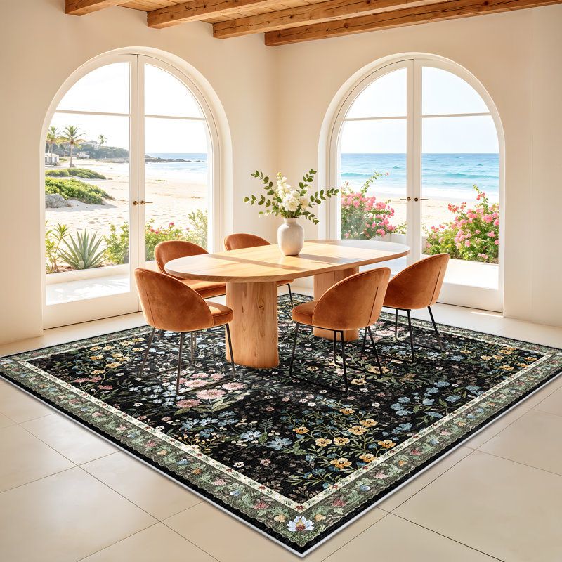 Tapis lavables à motifs floraux (8 carrés) : Tapis imprimé fleuri style bohème mignon antidérapant à poils courts pour salon, chambre, cuisine, bureau, entrée, couloir, style champêtre